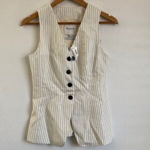 Madewell Pinstripe Linen Blend Cutaway Vest Cream and Black Striped Top Size 0